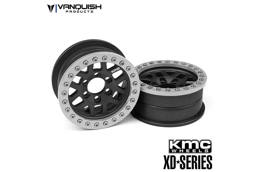 Vanquish Black Aluminium 2.2&amp;quot; KMC XD229 Rims 2Pcs w/ Silver Beadlock Rings image 36968
