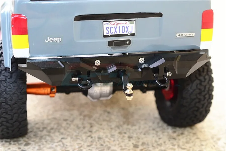 GPM Black Aluminium TRX-4 &amp;amp; SCX-10 II Rear Bumper w/ D-Ring &amp;amp; Drop Hitch image 36992