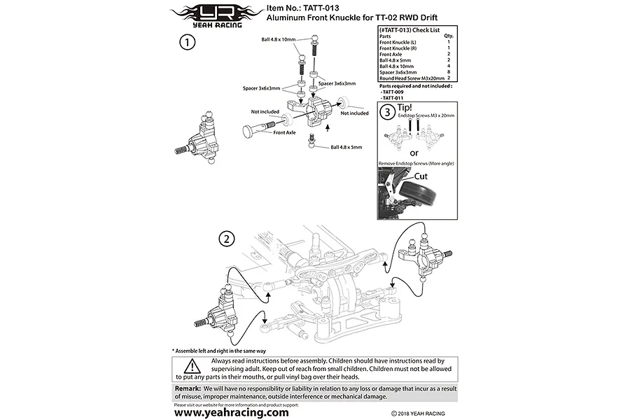 Yeah Racing Blue Aluminium Tamiya TT-02 RWD Steering Hub Set image 37195