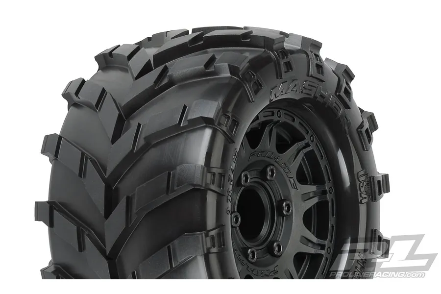 Pro-Line 2.8&amp;quot; Masher Tyres on Black Raid Rims - Glued Wheels 2Pcs image 37706