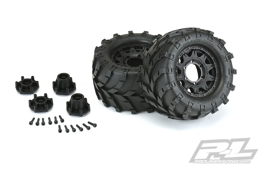 Pro-Line 2.8&amp;quot; Masher Tyres on Black Raid Rims - Glued Wheels 2Pcs image 37708