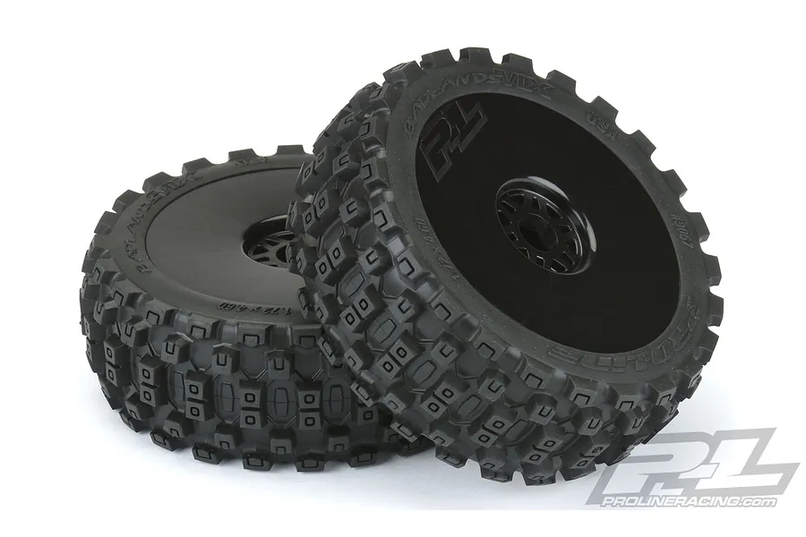 Pro-Line 3.3&amp;quot; Badlands MX M2 (Medium) Tyres on Black Dish Rims - Glued Buggy Wheels 2Pcs image 37726