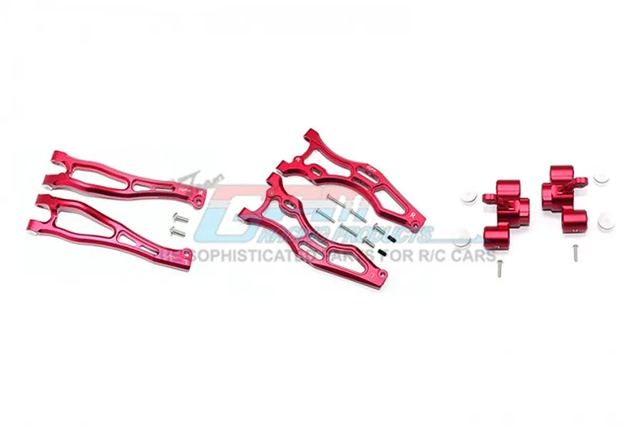 GPM Red Aluminium ARRMA Kraton Front Steering Hubs &amp;amp; Upper &amp;amp; Lower Suspension Arms Kit image 37829