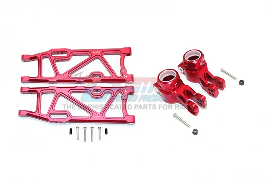GPM Red Aluminium ARRMA Kraton Rear Hubs &amp;amp; Lower Suspension Arms Kit image 37833