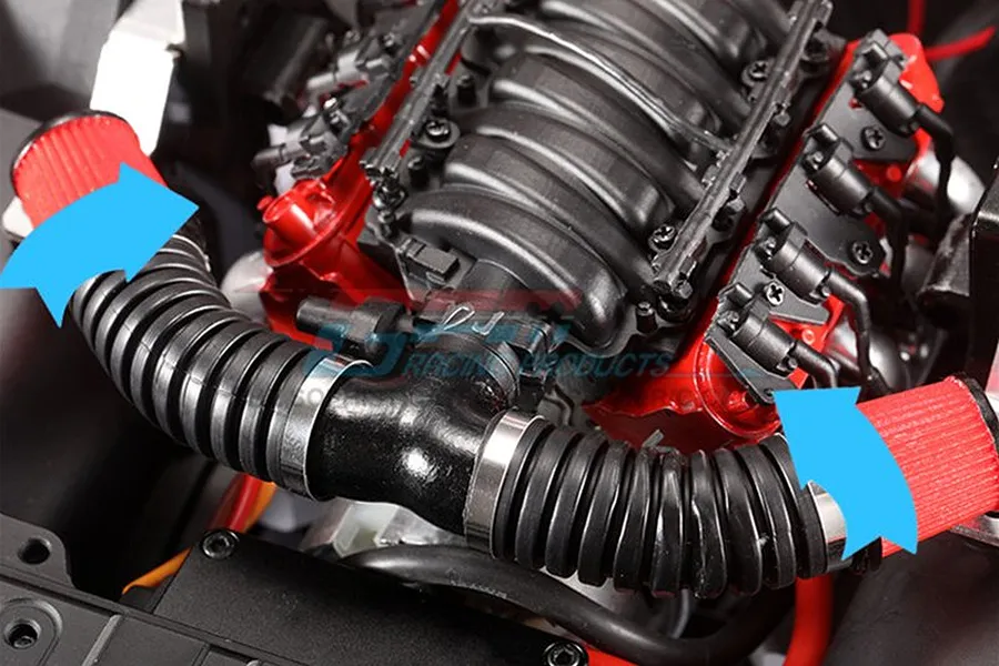 GPM 1/10 Scale V8 6.2L LS3 Engine Twin Air Intake w/ Pod Filters &amp;amp; Pipping image 4
