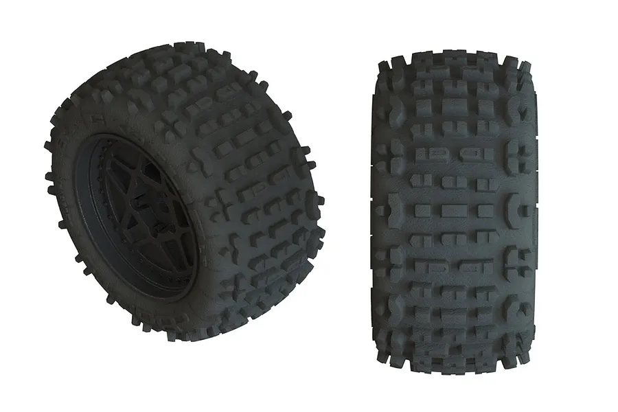 ARRMA 3.8&amp;quot; OUTCAST DBoots Back-Flip LP Tyres on Black Rims - Glued Wheels 2Pcs image 38222