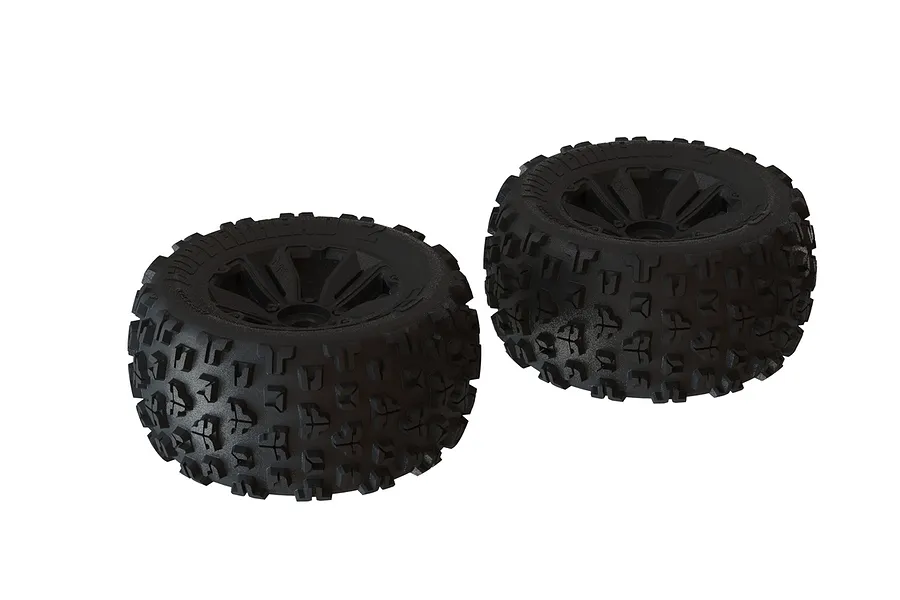 ARRMA 3.8&amp;quot; KRATON DBoots Copperhead MT Tyres on Black Rims - Glued Wheels 2Pcs image 38230