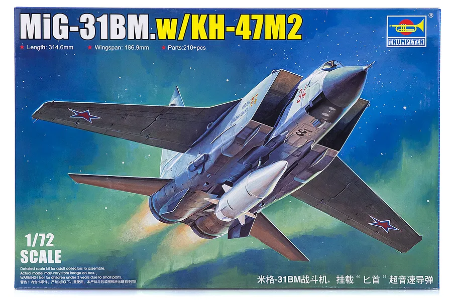 Trumpeter 1/72 Russian MiG-31BM w/KH-47M2 Fighter Jet Scaled Plastic Model Kit image 38367