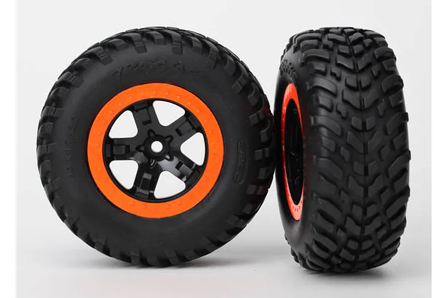 Traxxas 2.2/3.0&amp;quot; Off Road Tyres (S1 Compound) on Black/Orange Rims - Glued Wheels 2Pcs image 38379