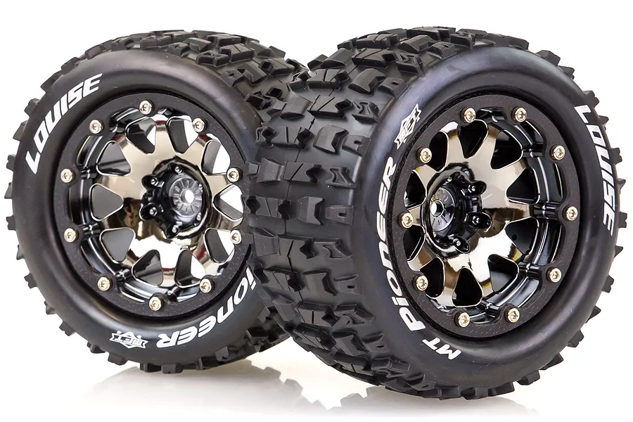Louise 3.3&amp;quot; MT-Pioneer MFT Tyres on (1/2 Offset) Black Chrome Rims - Beadlocked Wheels 2Pcs image 38397