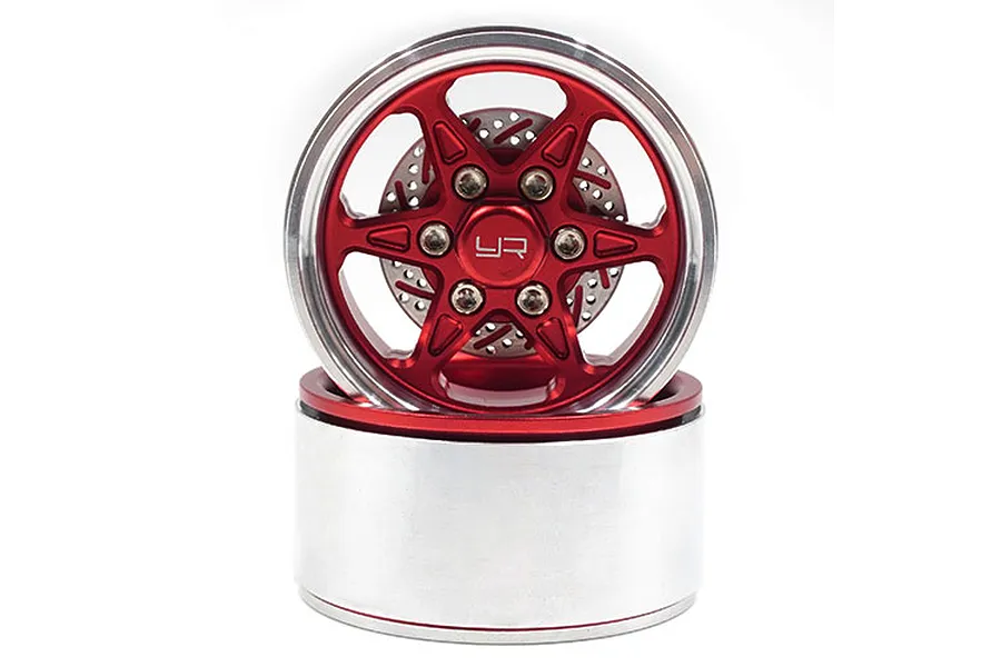 Yeah Racing Red Aluminium 1.9&amp;quot; BXC 6 Spoke Rims 2Pcs w/ Brake Rotors image 38501