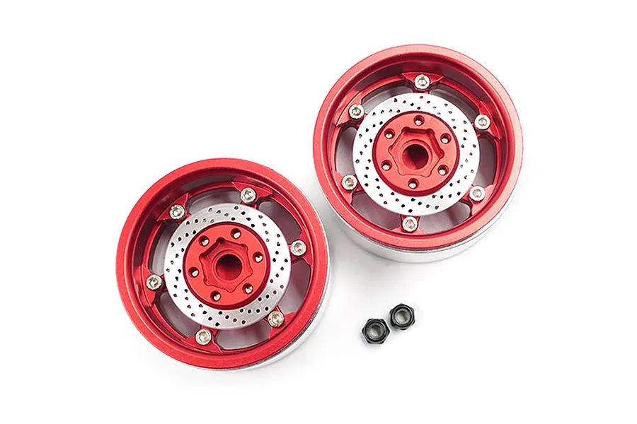 Yeah Racing Red Aluminium 1.9&amp;quot; BXC 6 Spoke Rims 2Pcs w/ Brake Rotors image 38502