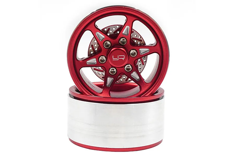 Yeah Racing Red Aluminium 1.9&amp;quot; BXC 6 Spoke Rims 2Pcs w/ Brake Rotors image 38506