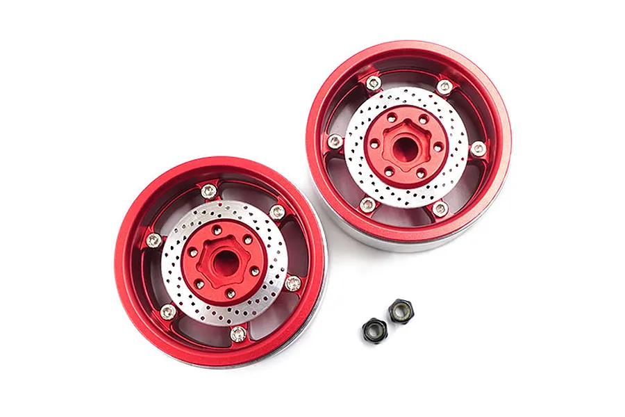 Yeah Racing Red Aluminium 1.9&amp;quot; BXC 6 Spoke Rims 2Pcs w/ Brake Rotors image 38507