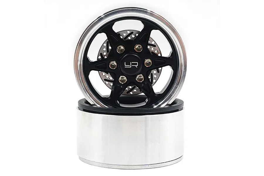 Yeah Racing Black Aluminium 1.9&amp;quot; BXC 6 Spoke Rims 2Pcs w/ Brake Rotors image 38511
