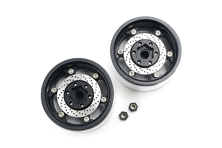 Yeah Racing Black Aluminium 1.9&amp;quot; BXC 6 Spoke Rims 2Pcs w/ Brake Rotors image 38512