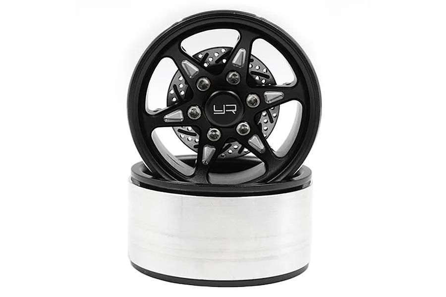 Yeah Racing Black Aluminium 1.9&amp;quot; BXC 6 Spoke Rims 2Pcs w/ Brake Rotors image 38516