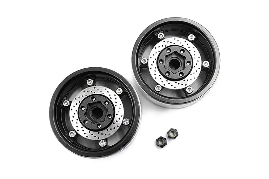 Yeah Racing Black Aluminium 1.9&amp;quot; BXC 6 Spoke Rims 2Pcs w/ Brake Rotors image 38517