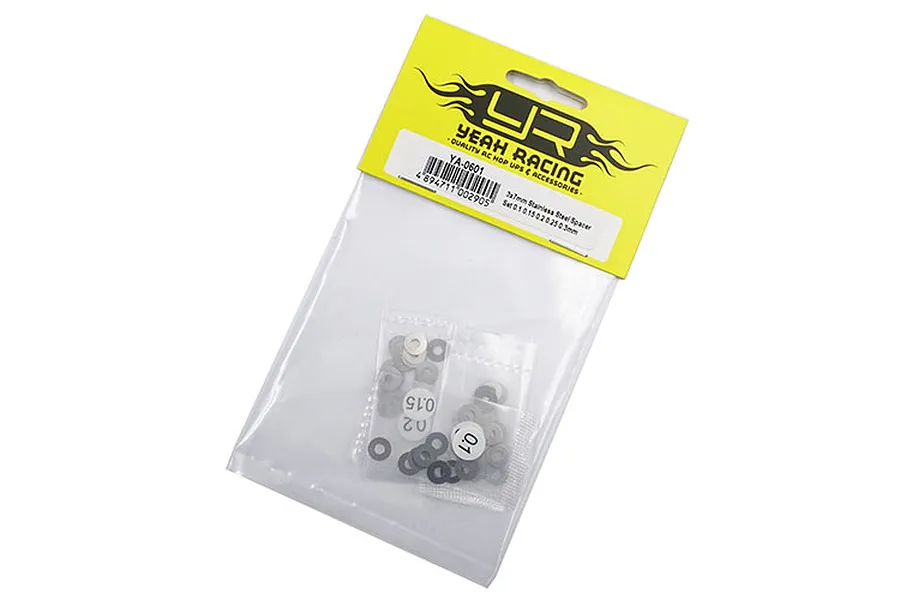 Yeah Racing Stainless Steel 3x7mm Washer Shim Set 0.1, 0.15, 0.2, 0.25, 0.3mm image 38525
