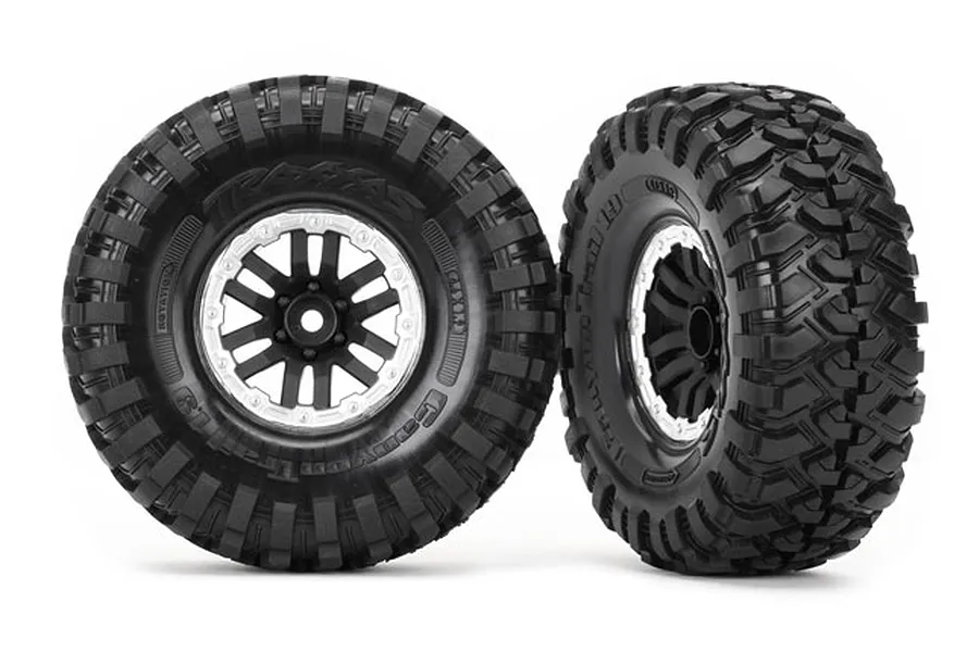 Traxxas 1.9&amp;quot; Canyon Trail Tyres on Black/Satin Chrome Rims - Glued Wheels 2Pcs image 38612