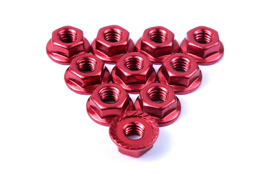 Yeah Racing 4mm Red Aluminium Flanged Serrated Nuts 10Pcs image 38912