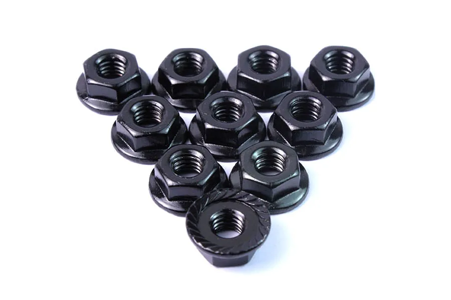Yeah Racing 4mm Black Aluminium Flanged Serrated Nuts 10Pcs image 38914