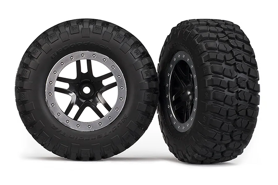Traxxas 2.2/3.0&amp;quot; BFGoodrich Mud Terrain T/A KM2 Tyres on Black/Satin Chrome Split-Spoke Rims - Glued Wheels 2Pcs image 39114