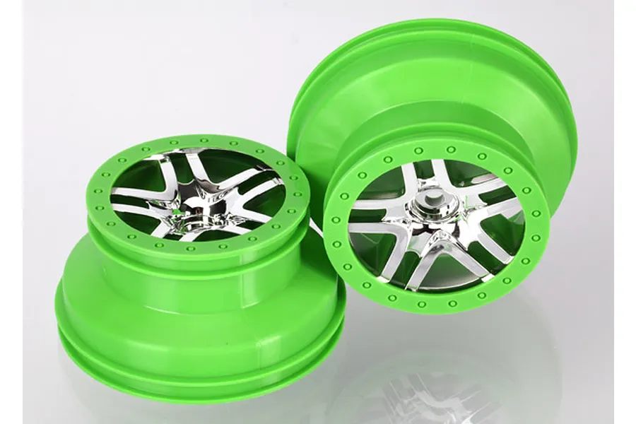 Traxxas 2.2/3.0&amp;quot; Chrome/Green Rims 2Pcs image 39118