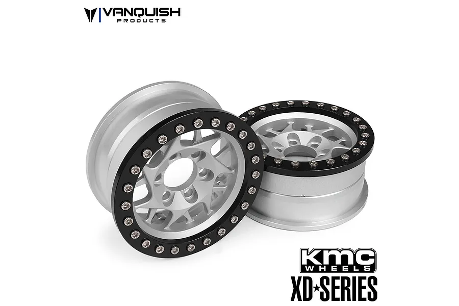 Vanquish Silver Aluminium 1.9&amp;quot; KMC XD127 Rims 2Pcs w/ Black Beadlock Rings image 39296