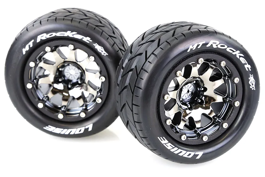 Louise 3.3&amp;quot; MT-Rocket MFT Tyres on (1/2 Offset) Black Chrome Rims - Beadlocked Wheels 2Pcs image 39461