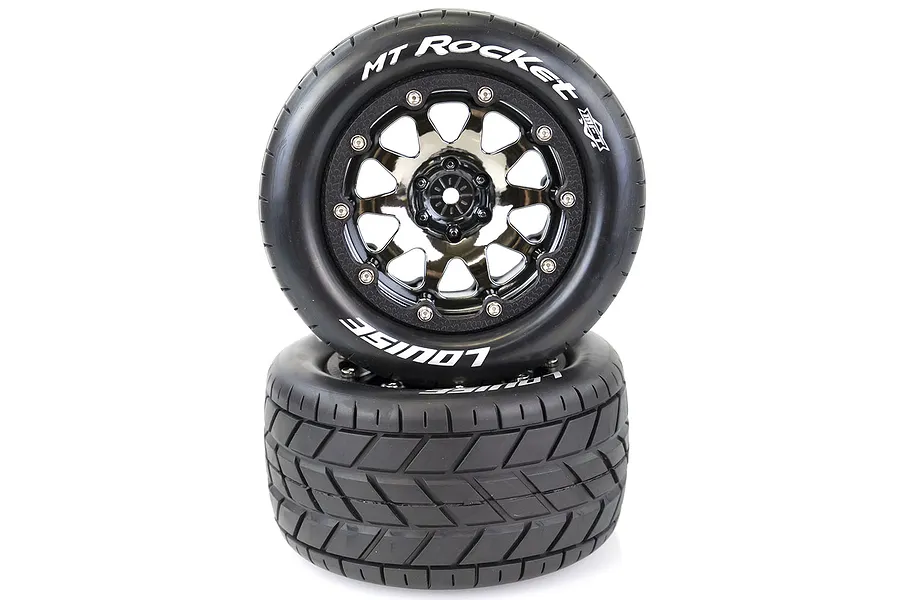 Louise 3.3&amp;quot; MT-Rocket MFT Tyres on (1/2 Offset) Black Chrome Rims - Beadlocked Wheels 2Pcs image 39462