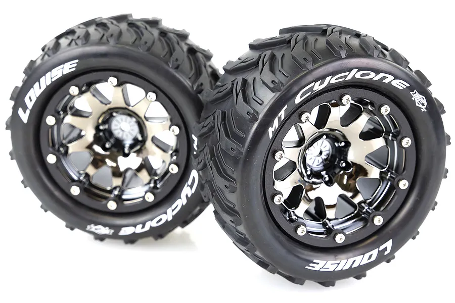 Louise 3.3&amp;quot; MT-Cyclone MFT Tyres on (1/2 Offset) Black Chrome Rims - Beadlocked Wheels 2Pcs image 39473