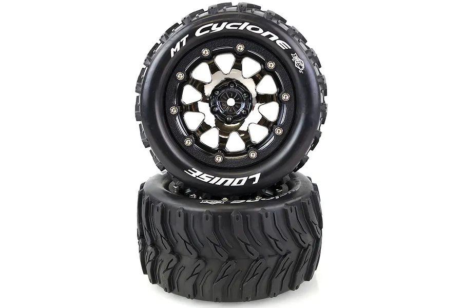 Louise 3.3&amp;quot; MT-Cyclone MFT Tyres on (1/2 Offset) Black Chrome Rims - Beadlocked Wheels 2Pcs image 39474