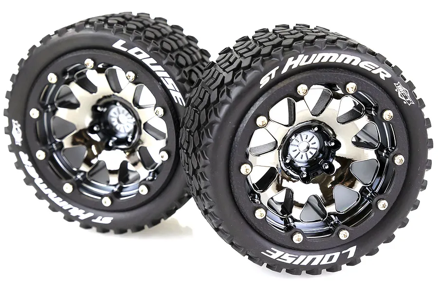 Louise 3.3&amp;quot; ST-Hummer MFT Tyres on (1/2 Offset) Black Chrome Rims - Beadlocked Wheels 2Pcs image 39488