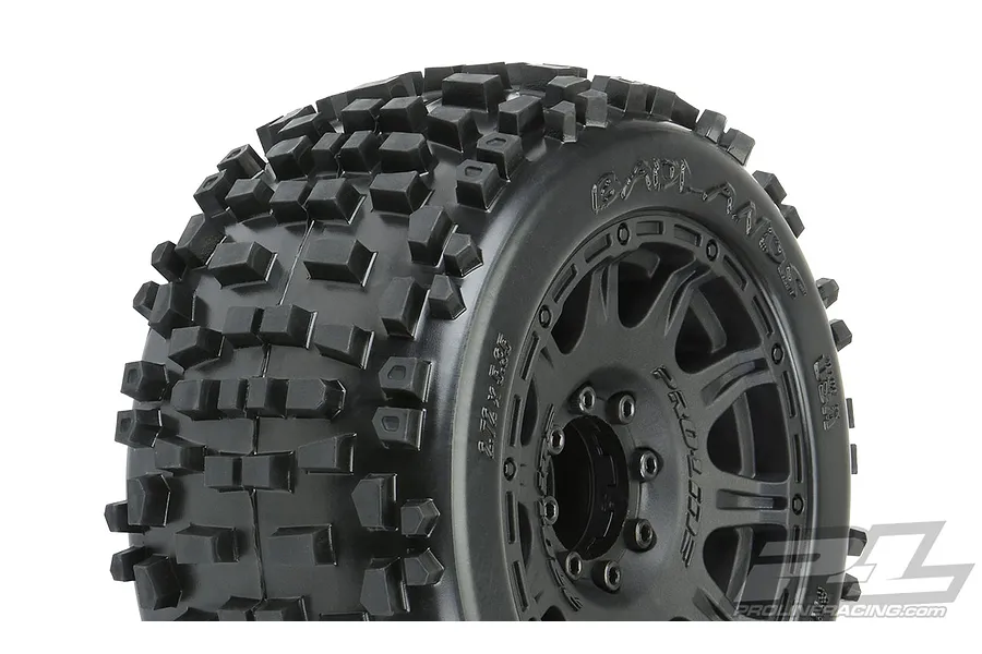 Pro-Line 3.8&amp;quot; Badlands Tyres on Black Raid Rims - Glued Wheels 2Pcs image 39522