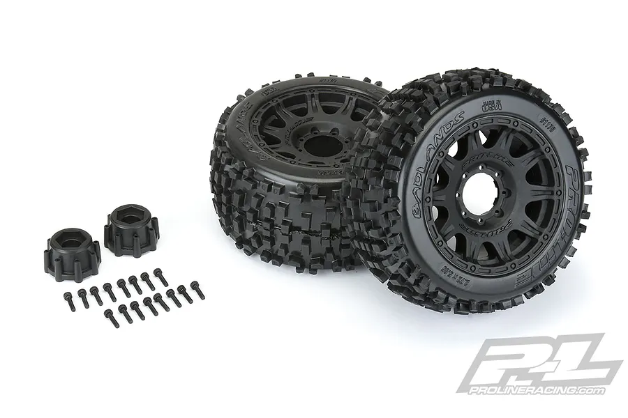 Pro-Line 3.8&amp;quot; Badlands Tyres on Black Raid Rims - Glued Wheels 2Pcs image 39524