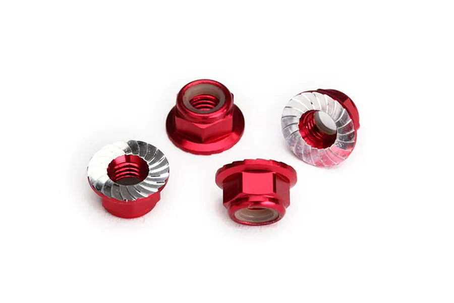 Traxxas 5mm Red Aluminium Flanged Nyloc Serrated Nuts 4Pcs image 39668