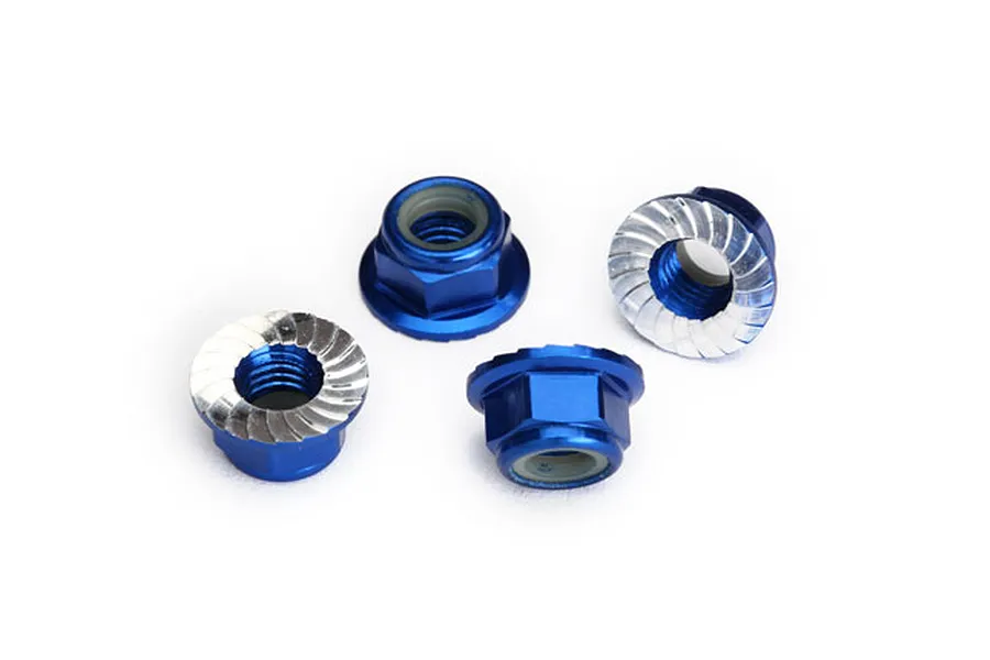 Traxxas 5mm Blue Aluminium Flanged Nyloc Serrated Nuts 4Pcs image 39669