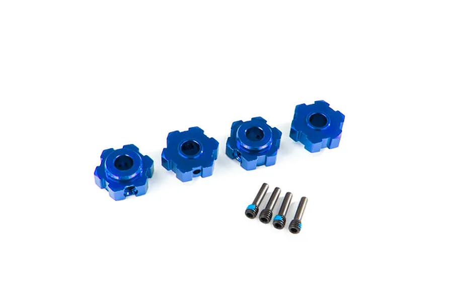 Traxxas Blue Aluminium 17mm Splined Wheel Hex Adapters w/ Grub Screw image 39746