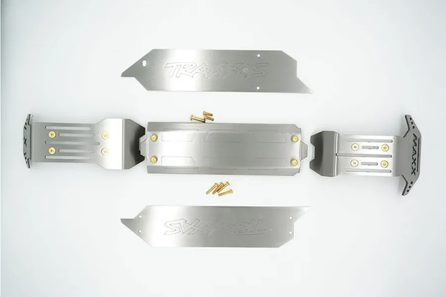 GPM Stainless Steel Maxx 4S Front, Centre &amp;amp; Rear Chassis Skid Plate Set w/ Hardware image 39830