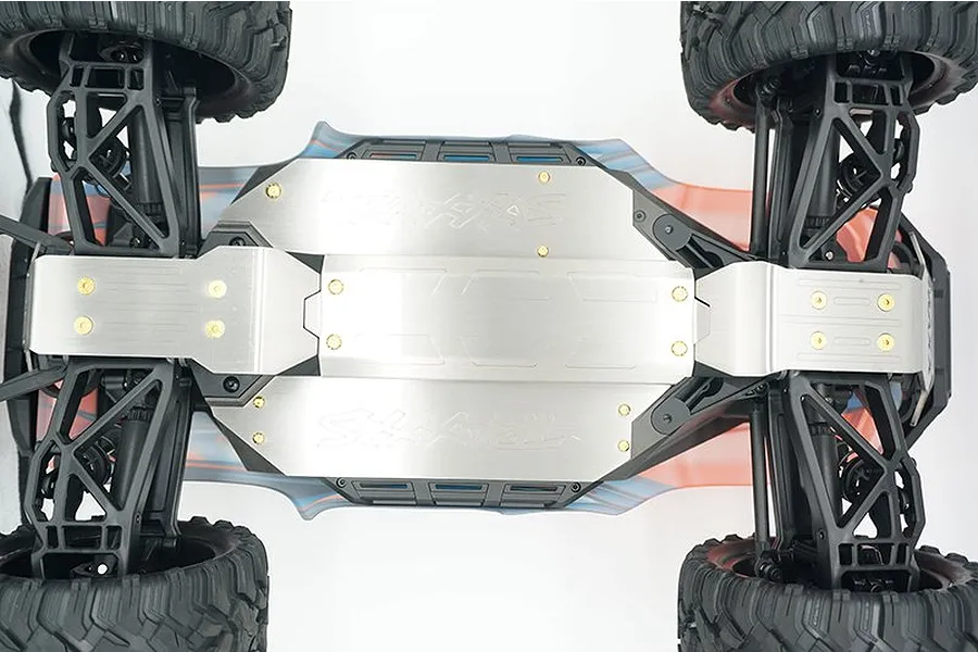 GPM Stainless Steel Maxx 4S Laser Version Front, Centre &amp;amp; Rear Chassis Skid Plate Set w/ Hardware image 39832
