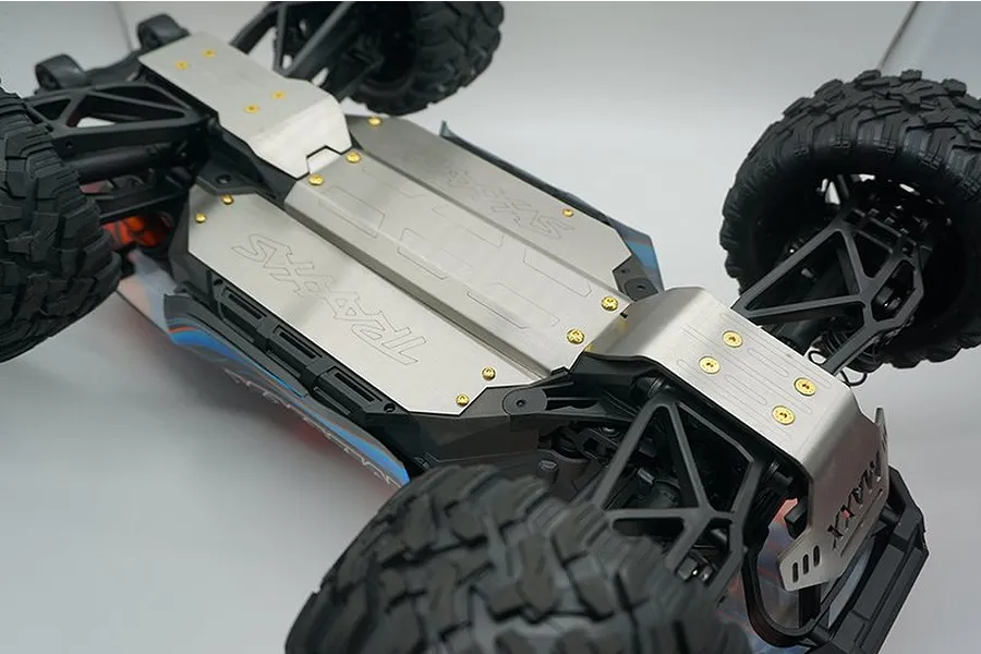 GPM Stainless Steel Maxx 4S Laser Version Front, Centre &amp;amp; Rear Chassis Skid Plate Set w/ Hardware image 39834