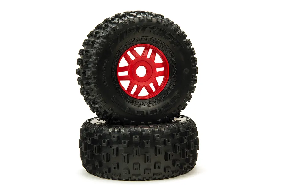 ARRMA 2.4/3.4&amp;quot; FORTRESS SC dBoots Tyres on Red Rims - Glued Wheels 2Pcs image 39891
