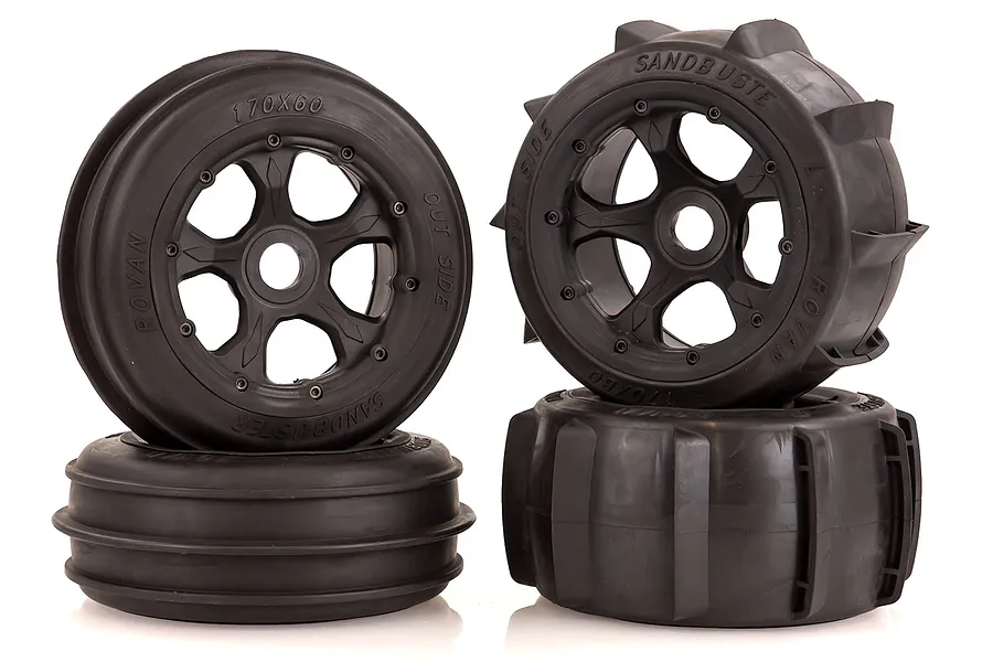 Rovan 4.7/5.5&amp;quot; Baja 5B Sand Buster Tyres on Black Rims - Beadlocked Wheel Set image 39967