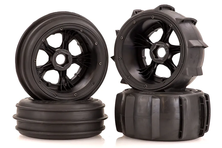Rovan 4.7/5.5&amp;quot; Baja 5B Sand Buster Tyres on Black Rims - Beadlocked Wheel Set image 39968