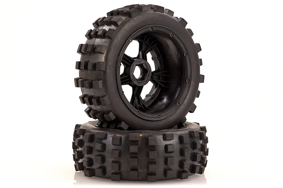 Rovan 4.7/5.5&amp;quot; Baja 5T/5SC Front MX Tyres on Black Rims - Beadlocked Wheels 2Pcs image 39972