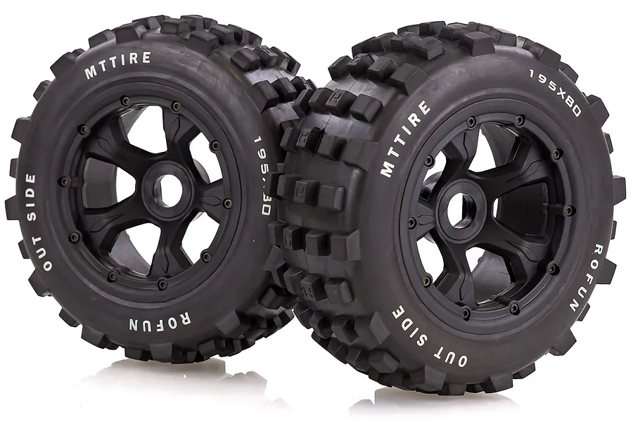Rovan 4.7/5.5&amp;quot; Baja 5T/5SC Rear MX Tyres on Black Rims - Beadlocked Wheels 2Pcs image 39973