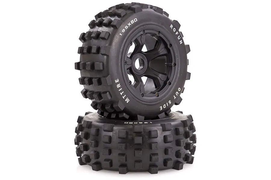 Rovan 4.7/5.5&amp;quot; Baja 5T/5SC Rear MX Tyres on Black Rims - Beadlocked Wheels 2Pcs image 39974