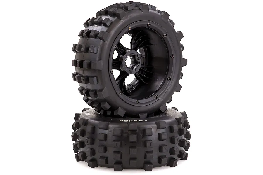 Rovan 4.7/5.5&amp;quot; Baja 5T/5SC Rear MX Tyres on Black Rims - Beadlocked Wheels 2Pcs image 39975