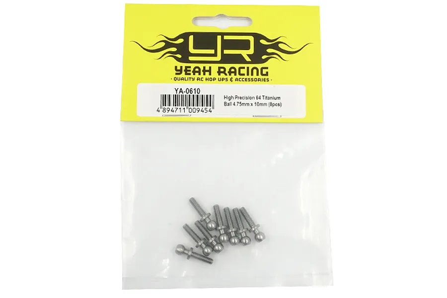 Yeah Racing 64 Titanium 4.75x10mm pivot balls in original retail packaging.